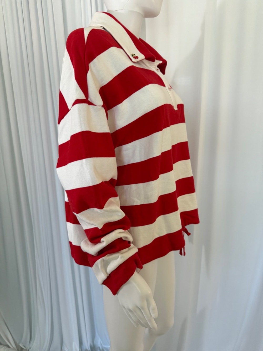 G by Giuliana Striped Rugby Polo Top Cherry Detail Red White Pullover NWOT | XL - Picture 3 of 16